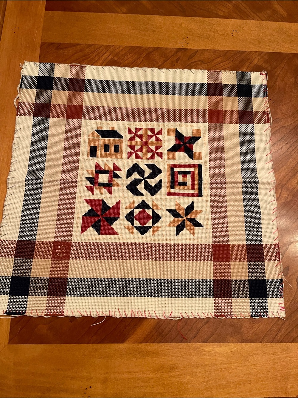 Hand-Stitched Quilt Block Sampler 14.5” Square Country Folk Art Needlework
